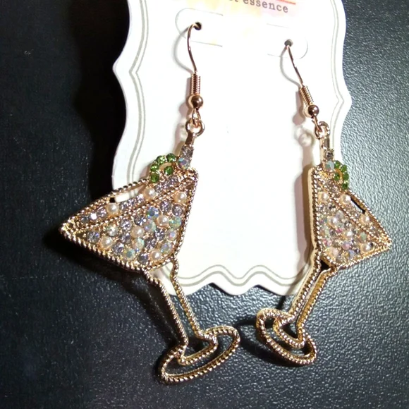 Sparkling Cocktail Glass Statement Earrings – Glam Party Vibes - Picture 2 of 5